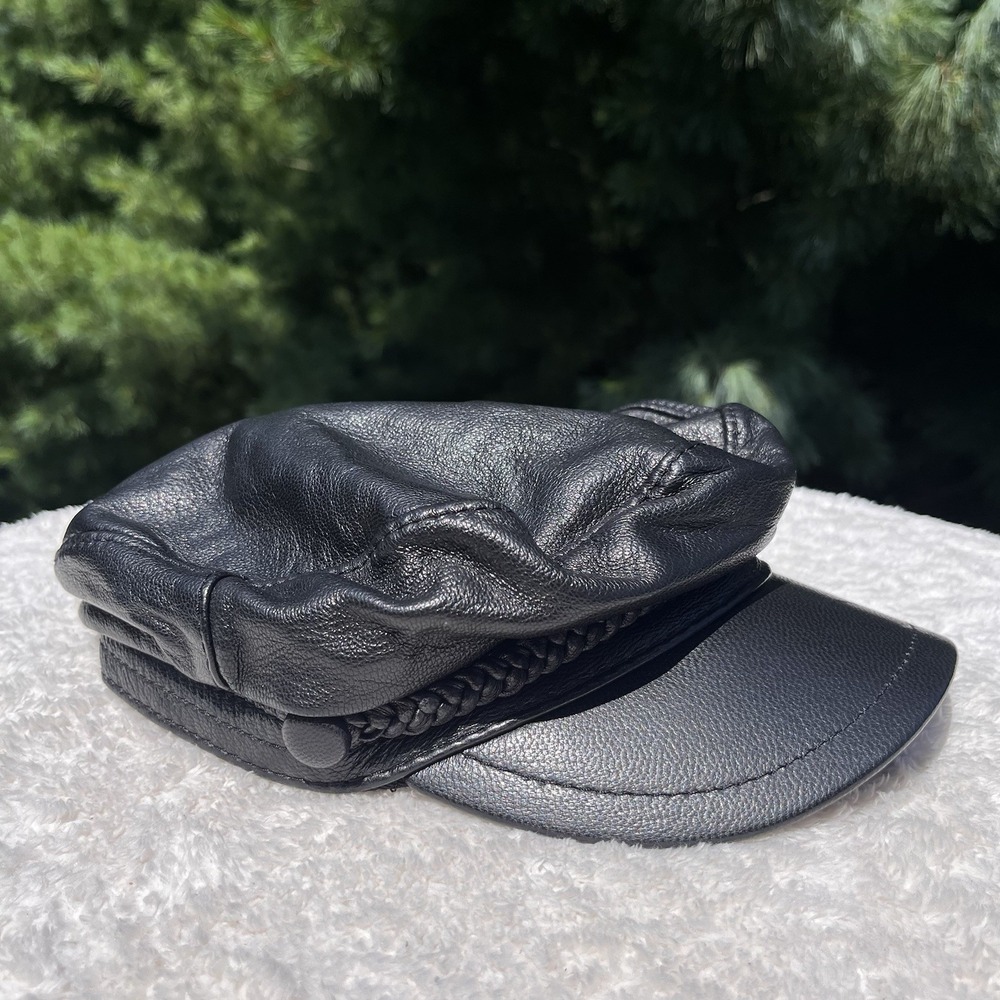 Finnskog Norway Greek Fisherman Cap Size Large 7½ Black Leather Mariner Hat 60